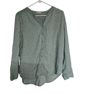 BeachLunchLounge Annina Printed Smocked Floral Shirt Viscose Green Wht XL